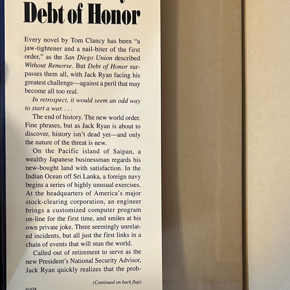 Tom Clancy Debt of Honor Hardcover Book - Picture 2 of 3